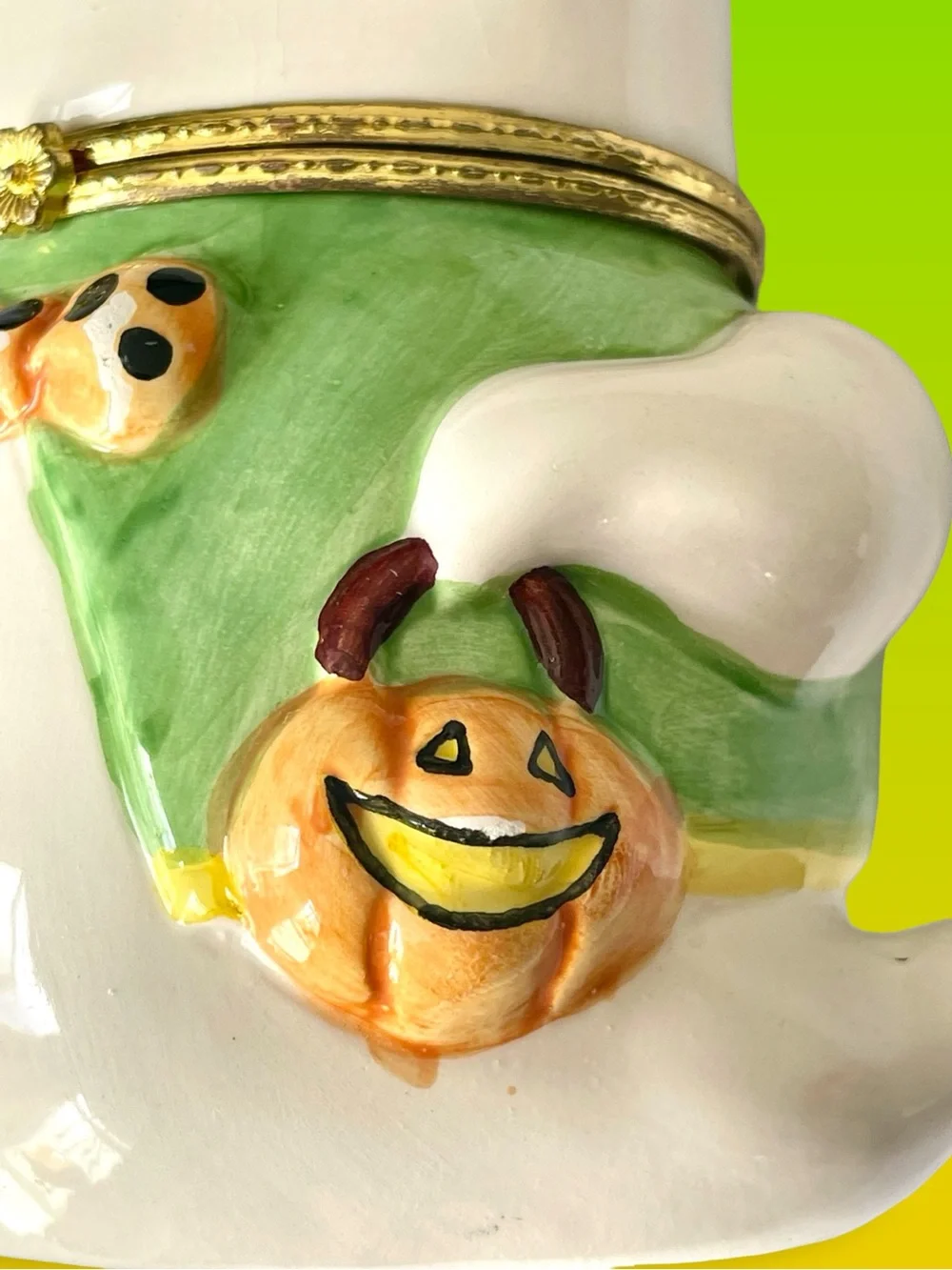 1999 WCL Ceramic Ghost Hinged Trinket Box Halloween Decor, Candy Corn, Spider